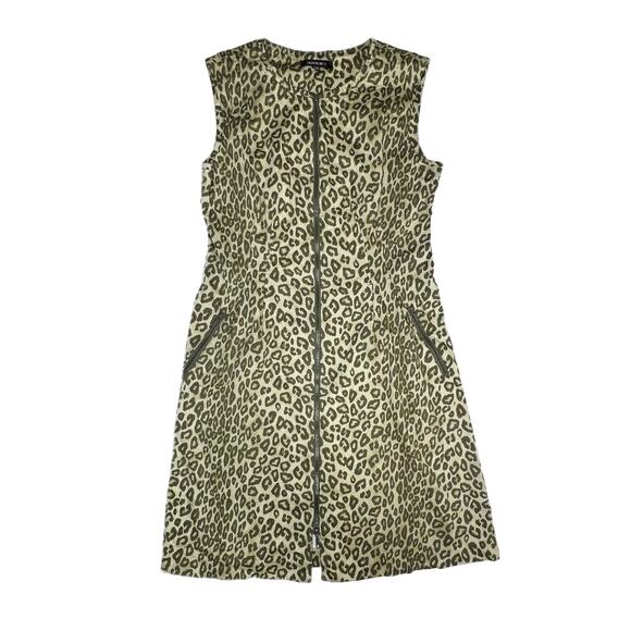 Lafayette 148 Animal Print Zip Front Sleeveless Sheath Dress Green size 10 - Picture 7 of 13